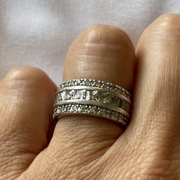 Ladies Eternity Band Size 5, Princess and Round CZs in Sterling Silver - Picture 1 of 7